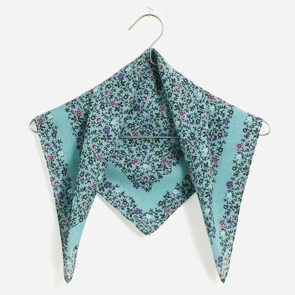 $25 or FREE Gentle Teal Madewell Organic Cotton Scarf Kerchief Floral Bandana - Picture 3 of 10